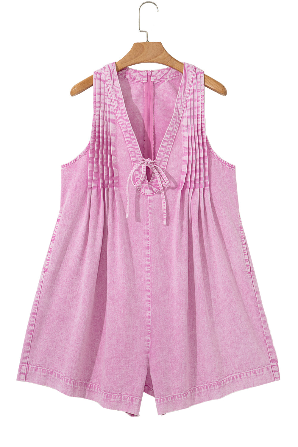 Bonbon Mineral Wash Pleated Bust V Neck Sleeveless Romper