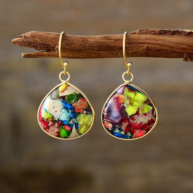 18K Gold-Plated Natural Stone Earrings.