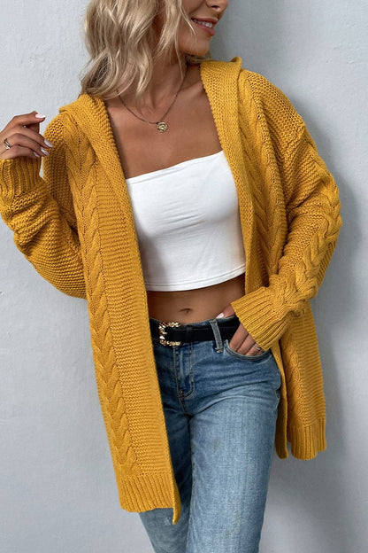 Cable-Knit Dropped Shoulder Hooded Cardigan.