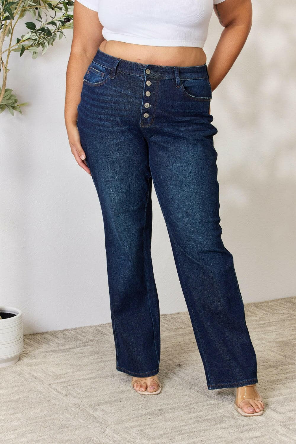 Judy Blue Full Size Button-Fly Straight Jeans.