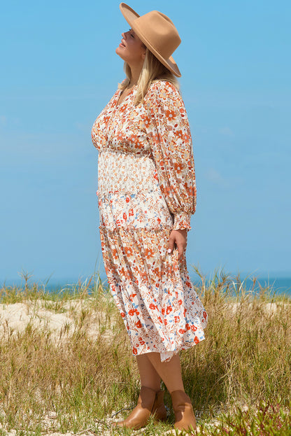 Khaki floral plus size maxi dress