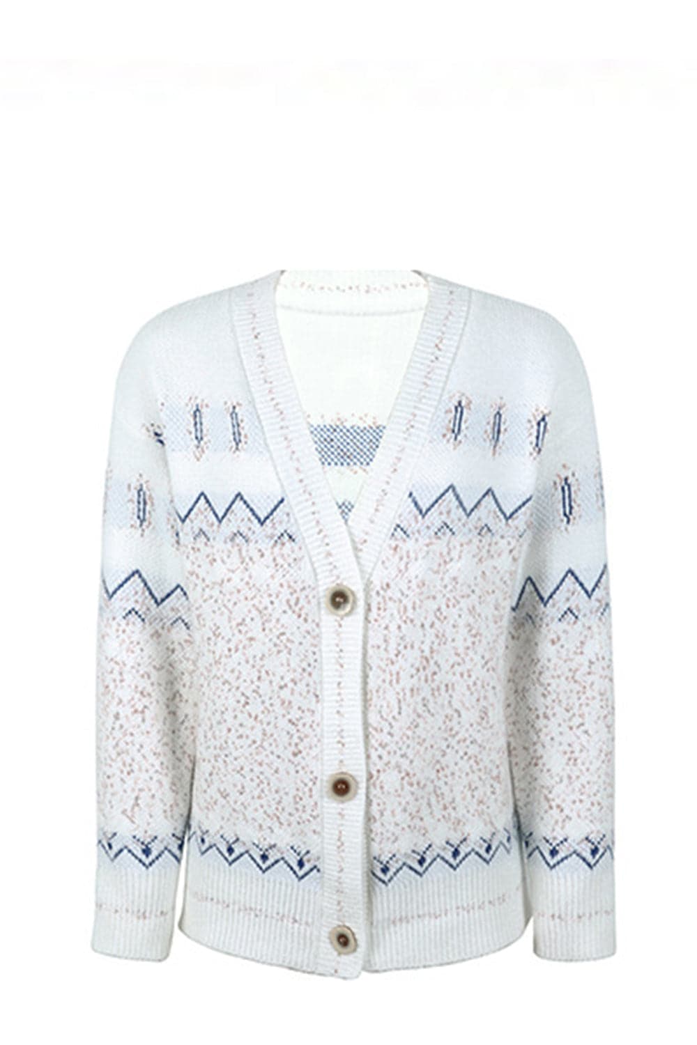 Printed V-Neck Buttoned Cardigan.