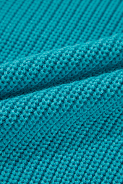 Turquoise ruffled bubble sleeve knit sweater