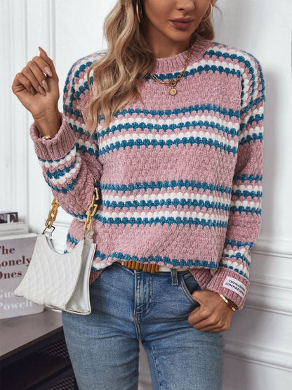 Striped Round Neck Long Sleeve Sweater