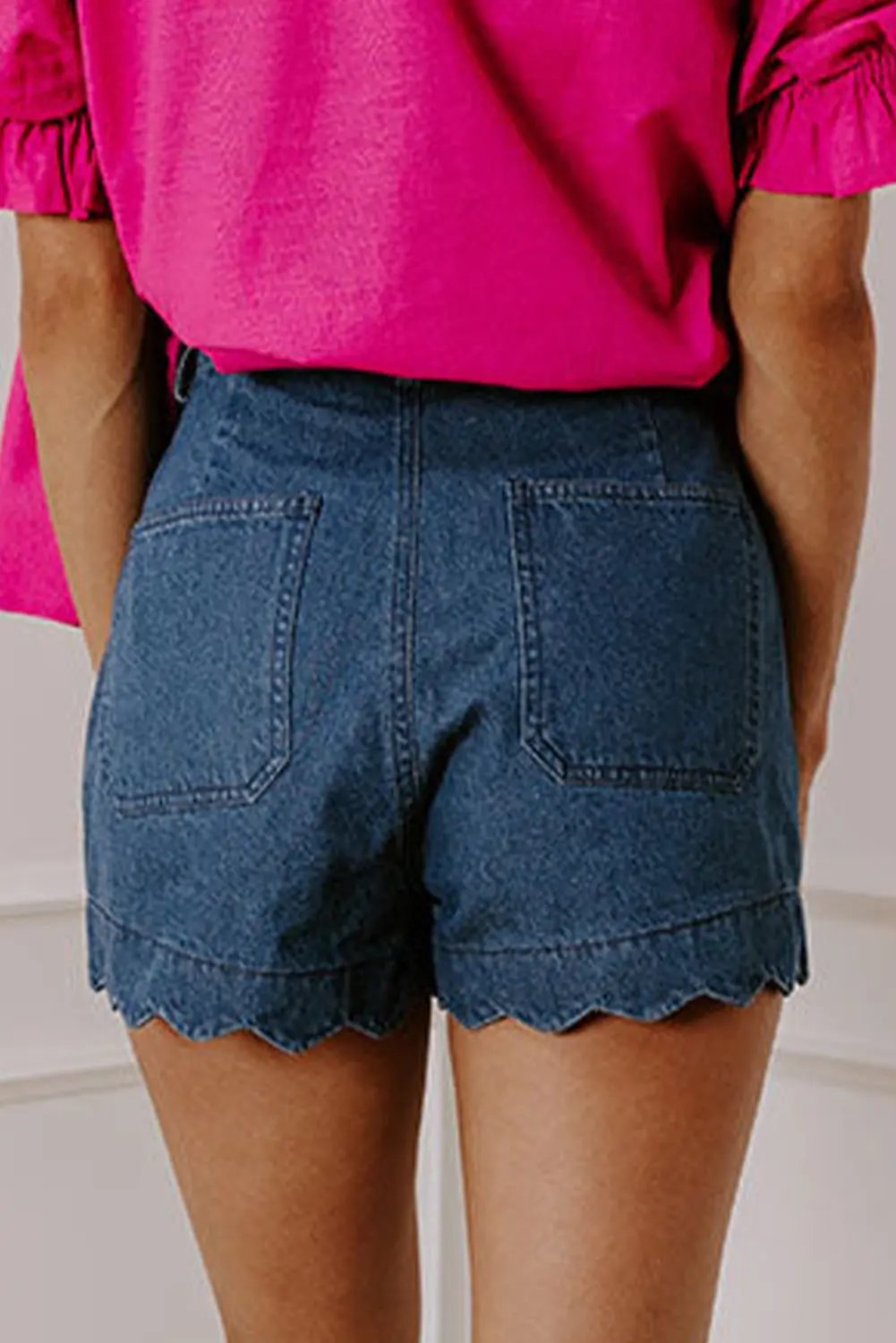 Sail Blue Scalloped Hemline Acid Wash High Waist Denim Shorts Love Salve