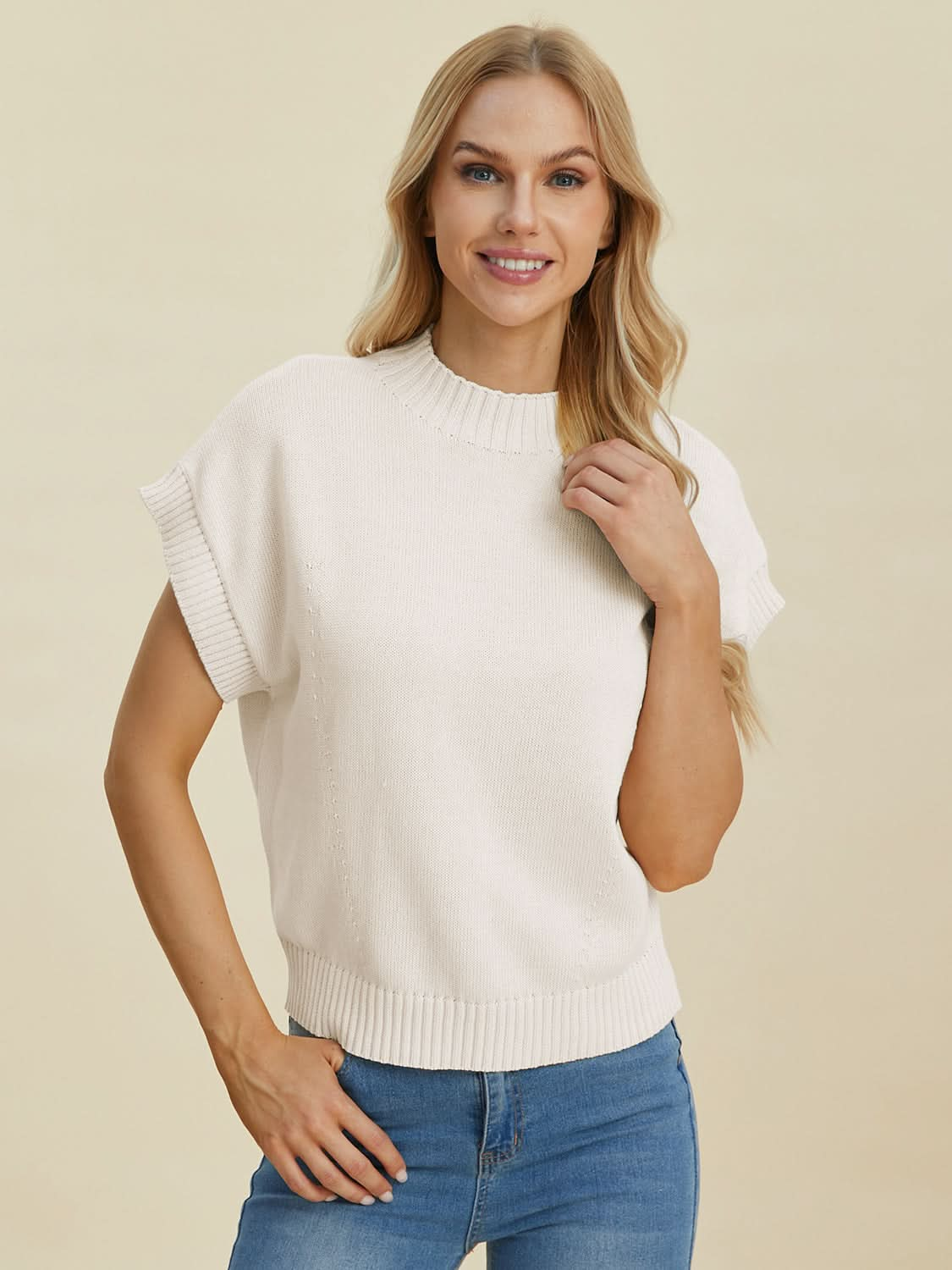 Double take mock neck sweater