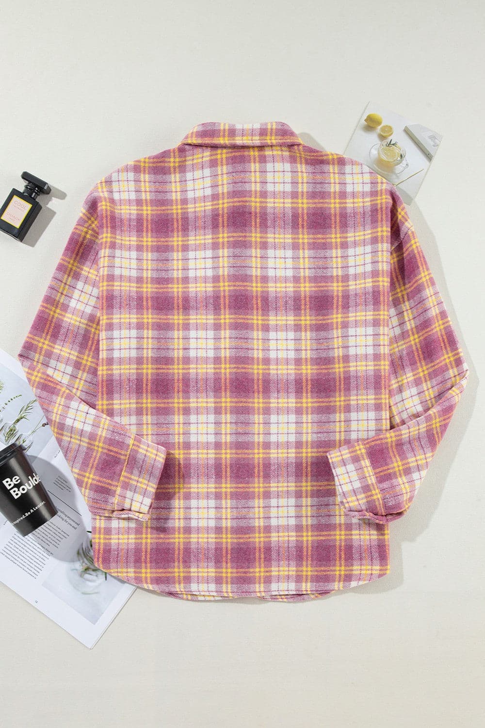 Plaid Collared Neck Long Sleeve Shacket.