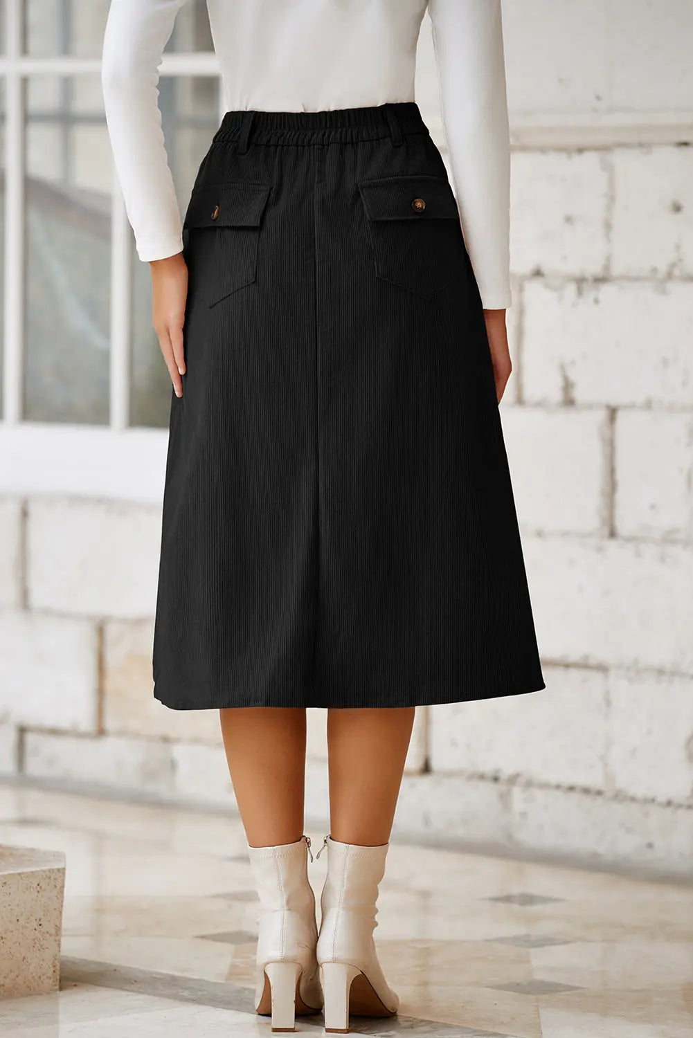 Black Front Slit High Waist Midi Skirt For Women Casual Elegant Dear-Lover Dropshipping