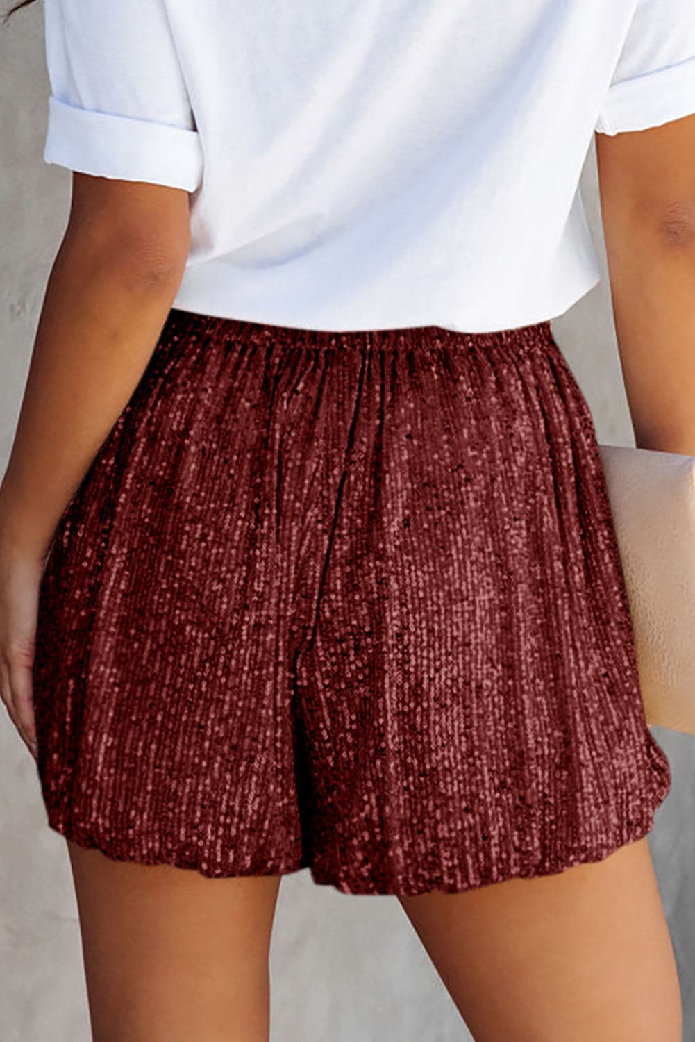 Sequin Elastic Waist Shorts.