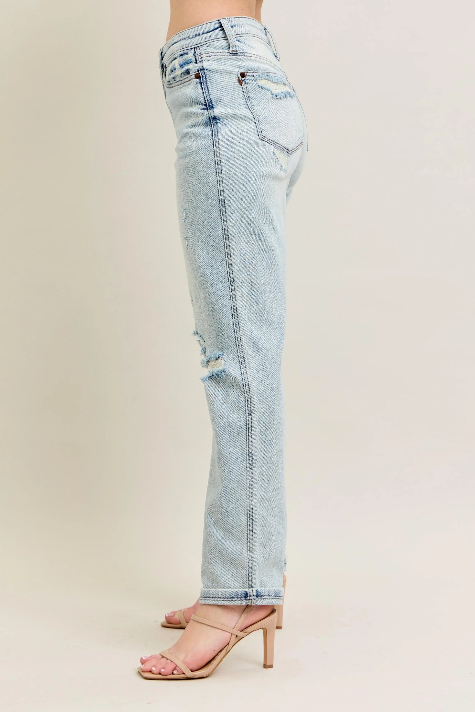 Judy Blue Plus Size Full Size Mr Repair Stitch Detail Destroyed Boyfriend Jeans - Love Salve 
