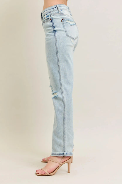 Judy Blue Plus Size Full Size Mr Repair Stitch Detail Destroyed Boyfriend Jeans - Love Salve 