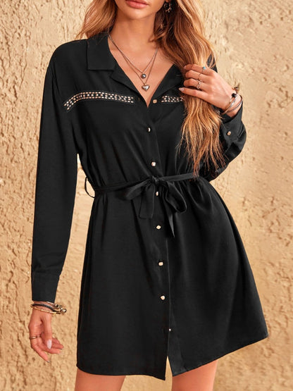 Chic Mini Dress with Rhinestones and Tie Detail Elegance