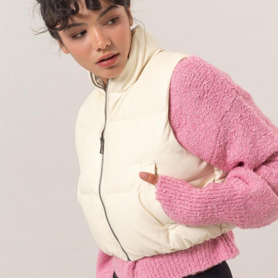Leather Zip Up Cropped Puffer Vest Coco’s Tee Boutique