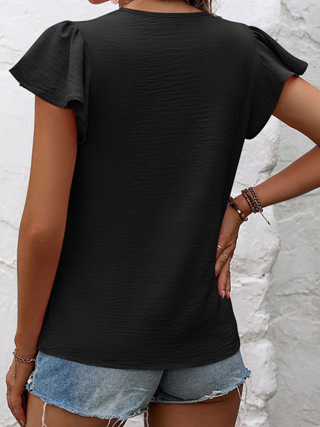 Ruffled Round Neck Cap Sleeve Blouse Coco’s Tee Boutique