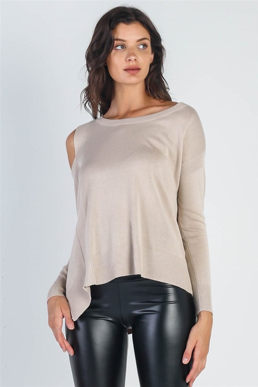 UNIQ Cold Shoulder Long Sleeve Knit Top.