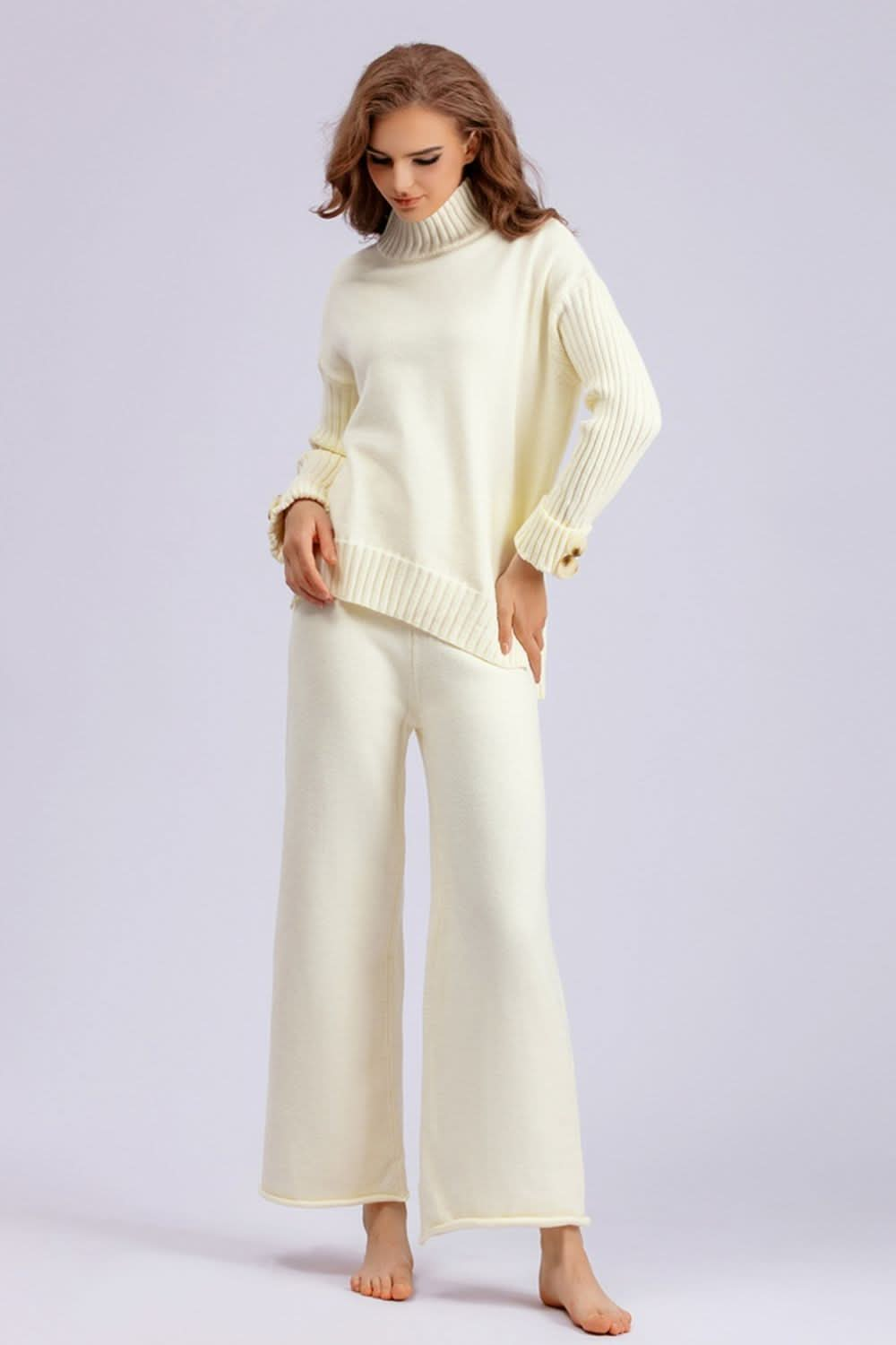 Chic Basic High-Low Turtleneck Sweater Set with Pants