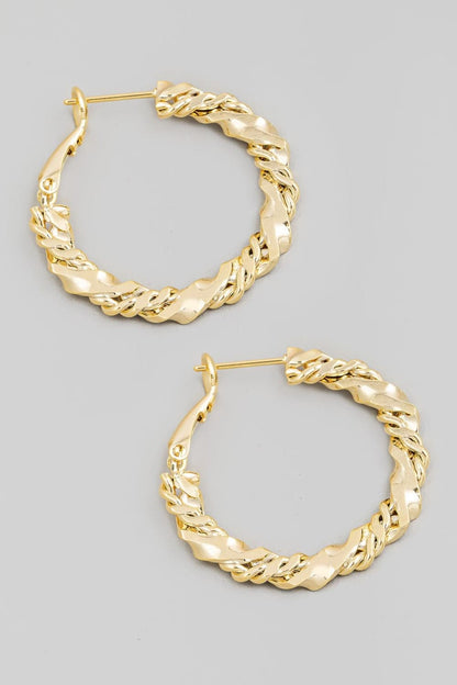 Twisted elegance chain latch hoop earrings