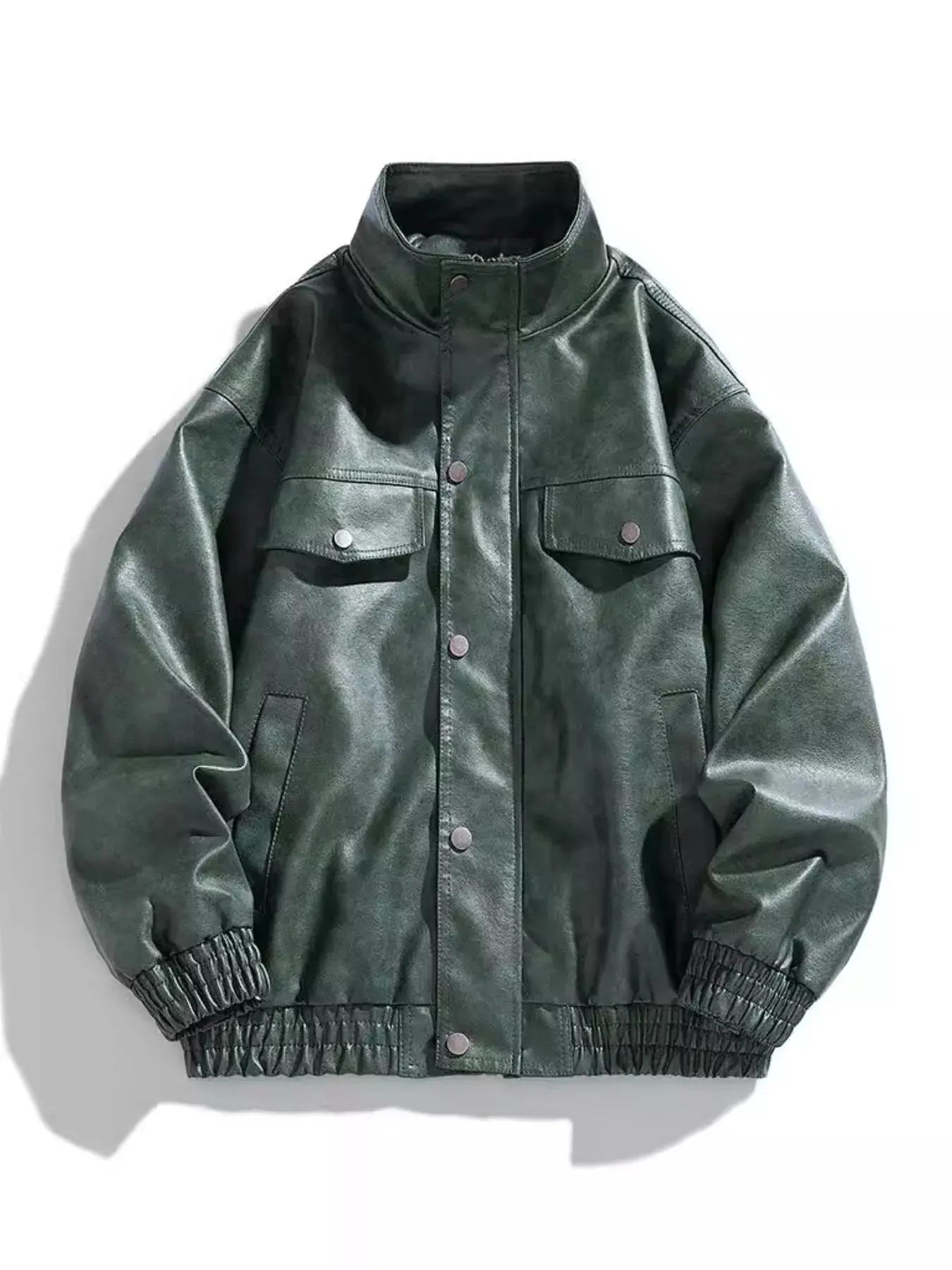 Men's Plus Size Faux Leather Snap Front Jacket With Pockets Simply Love