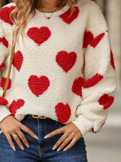 Fuzzy Heart Dropped Shoulder Sweatshirt.