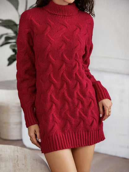 Cable-Knit Turtleneck Sweater Dress.