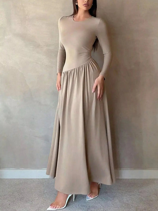 Long Sleeve Ruched A-Line Maxi Dress Simply Love