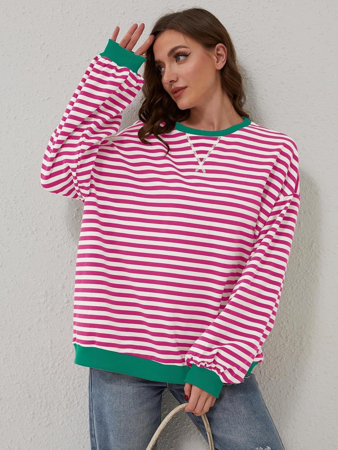 Contrast Striped Long Sleeve Sweatshirt.