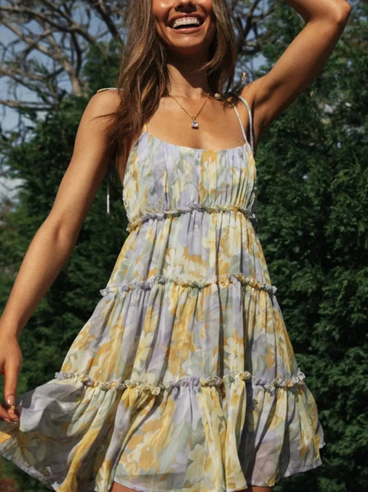 Floral Print Ruffle Tiered Mini Dress Simply Love