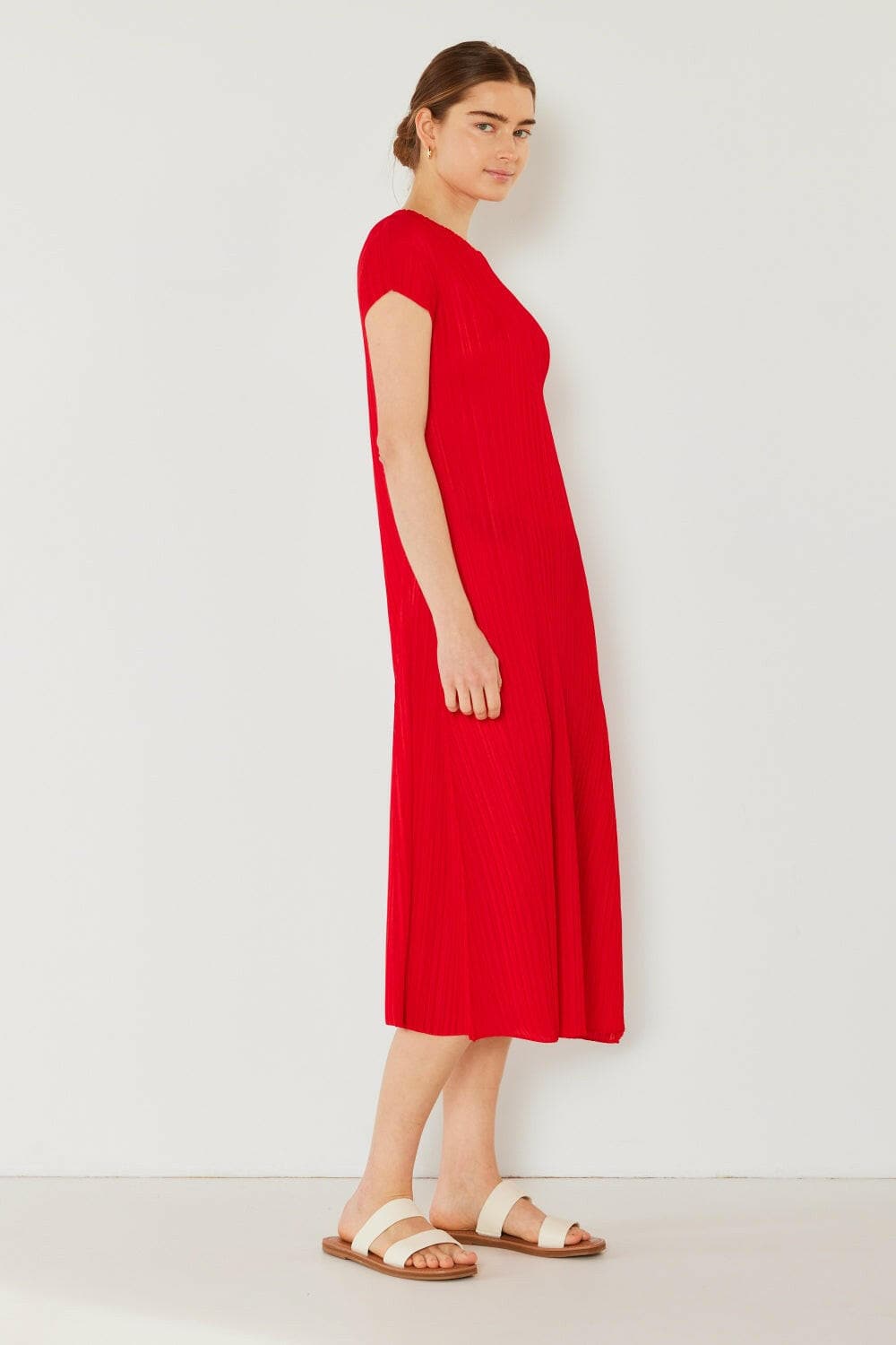 Marina West Swim Pleated Cap Sleeve A-Line Dress.