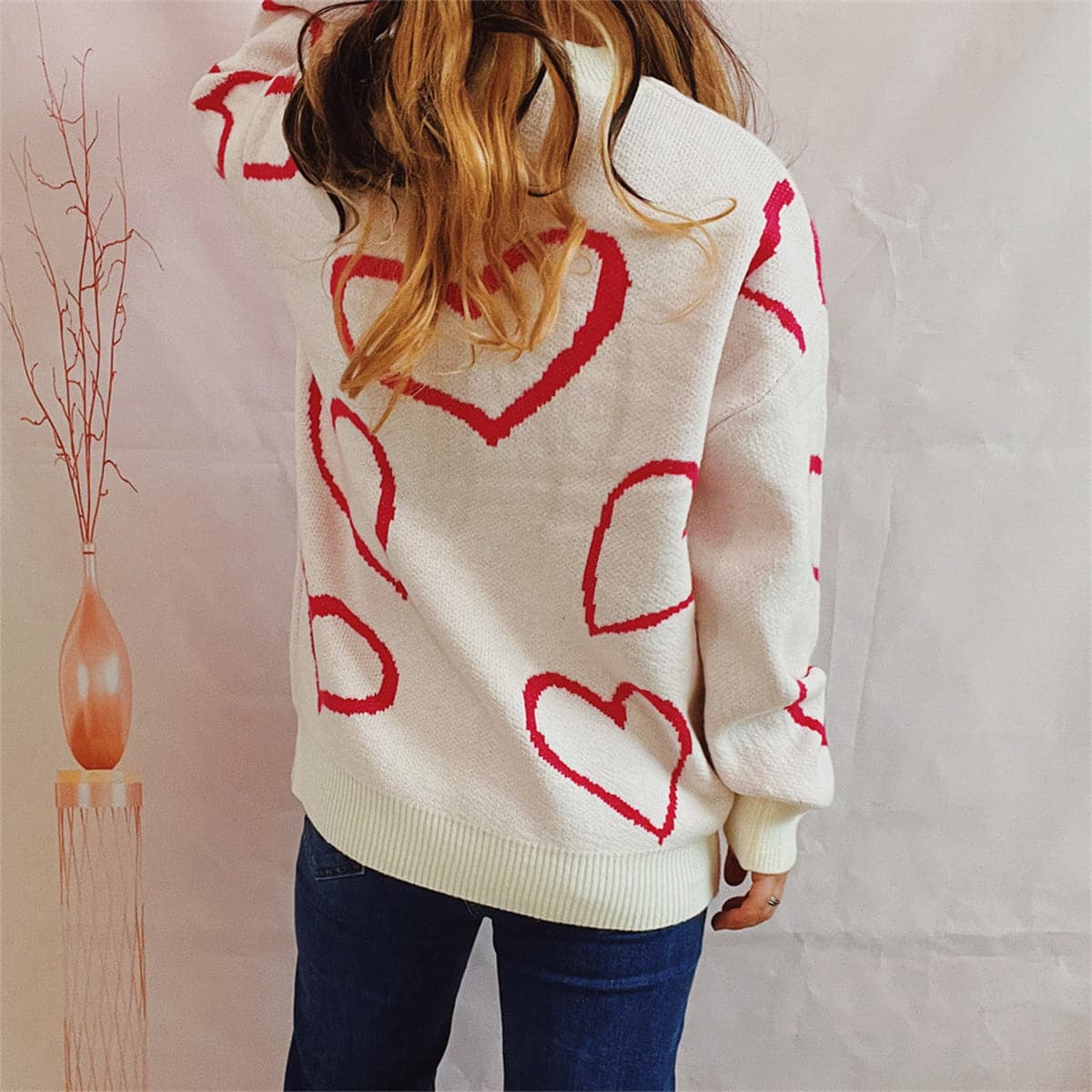 Heart Pattern Long Sleeve Sweater.