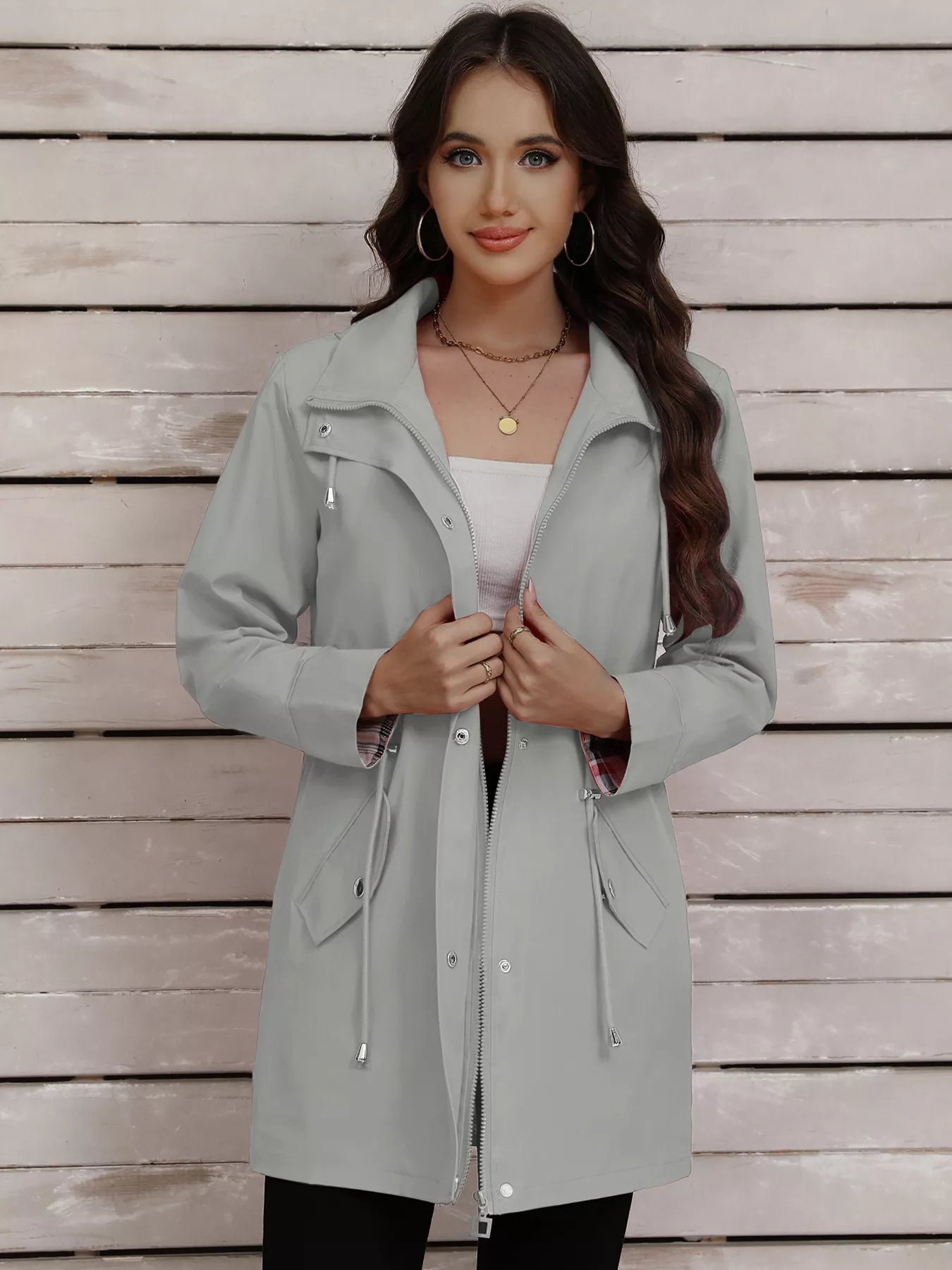 Drawstring Snap-Down Trench Coat Simply Love