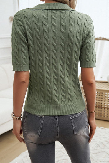 Cable-Knit Short Sleeve Sweater.