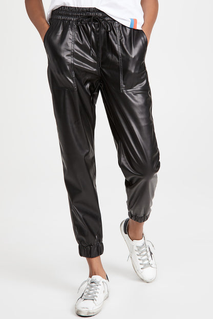 Chic black faux leather joggers