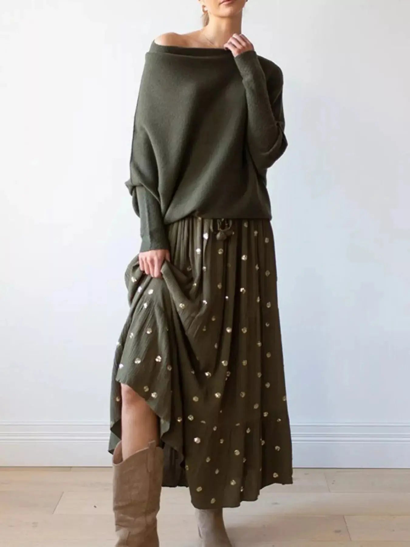 Boat Neck Long Sleeve Sweater Simply Love