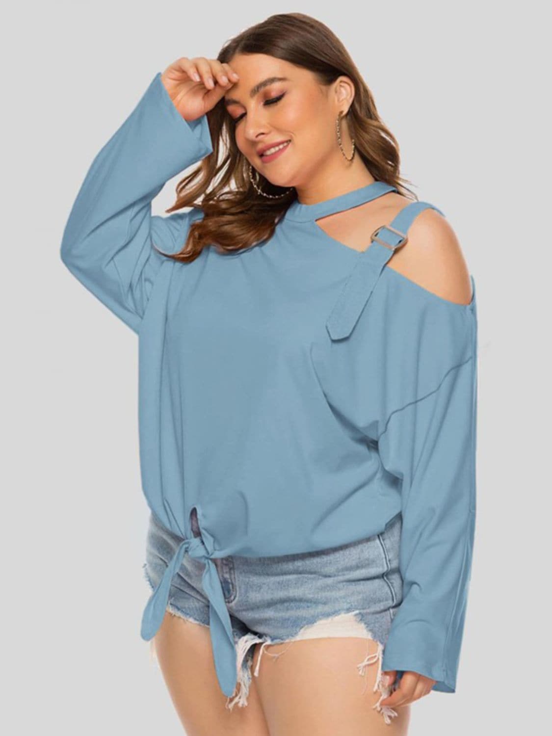 Plus Size Cold-Shoulder Tied Top.