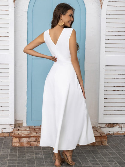 Full Size Slit V-Neck Sleeveless Midi Dress.