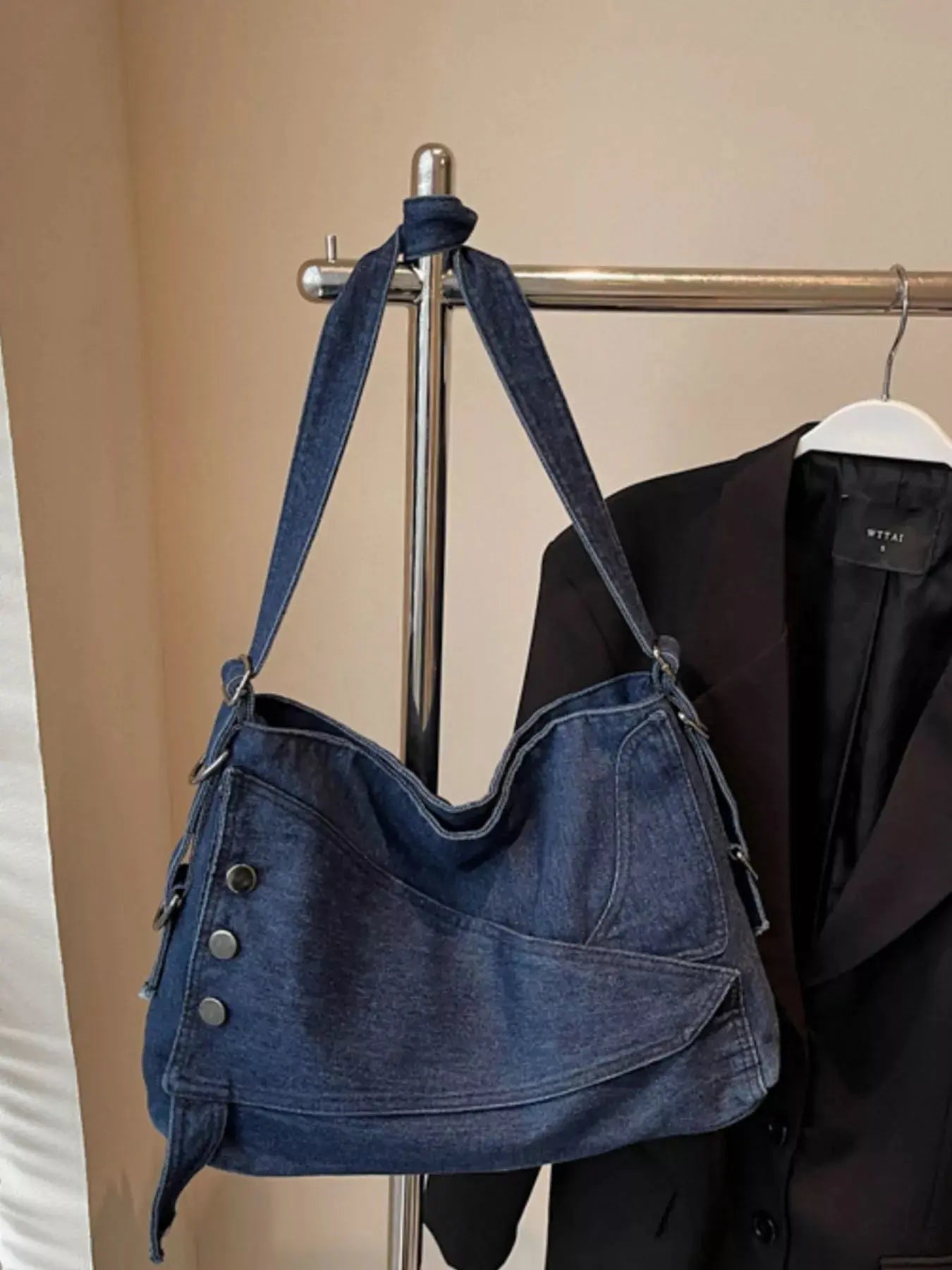 Casual Denim Crossbody Bag with Button Detail Simply Love