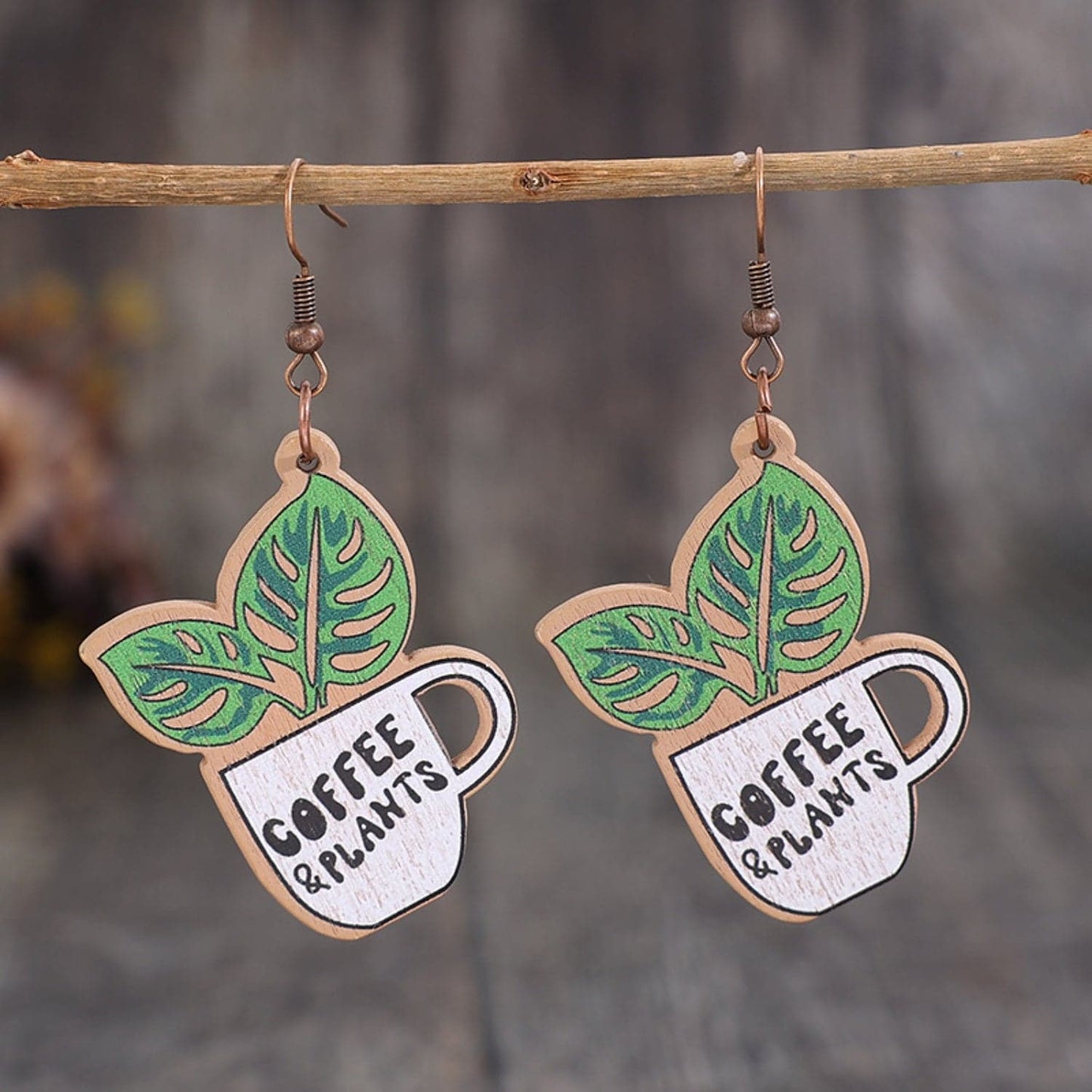 Wooden Alloy Dangle Earrings.