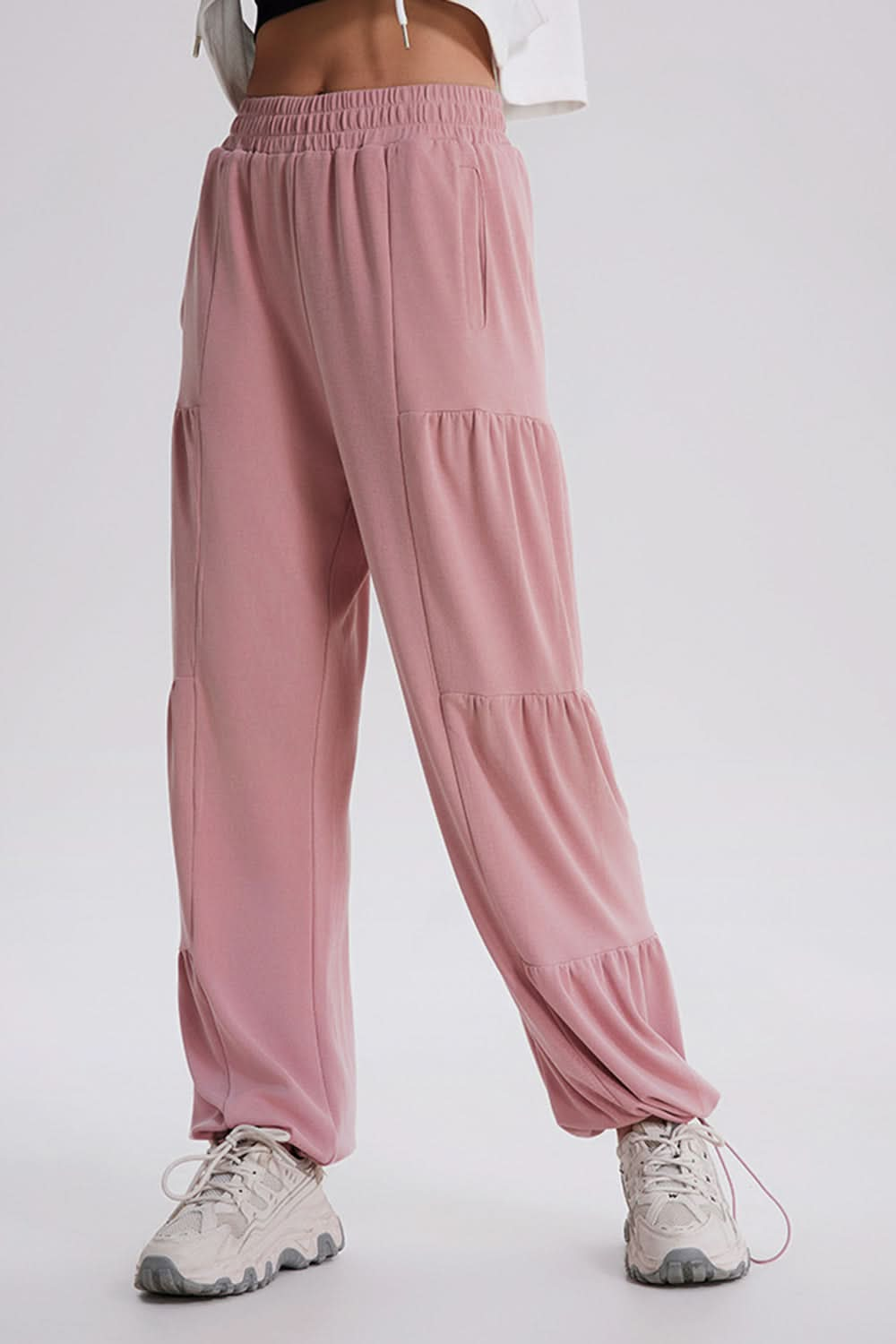 Ruched Elastic Waist Jogger Pants with Drawstring