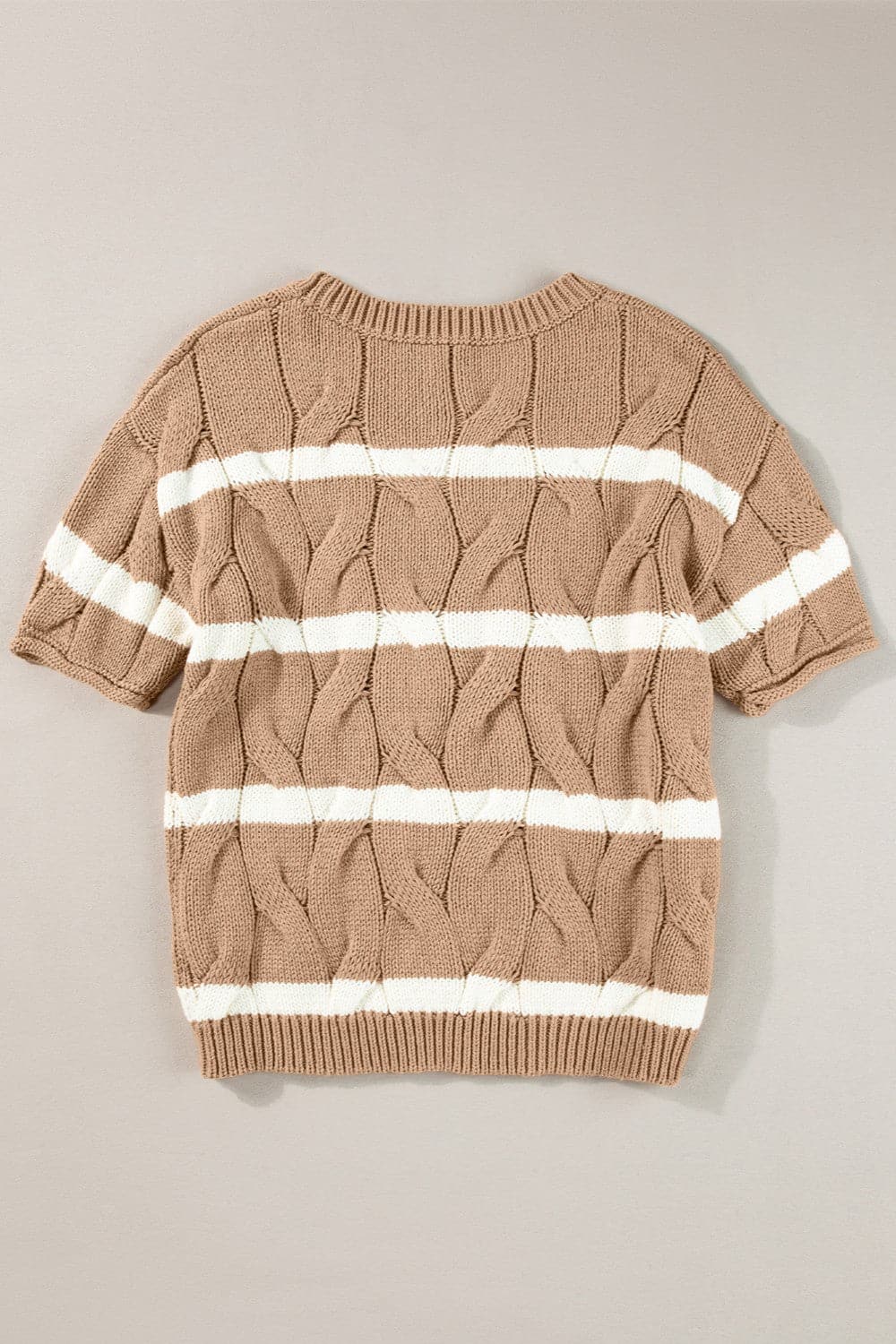 Striped Round Neck Short Sleeve Sweater.