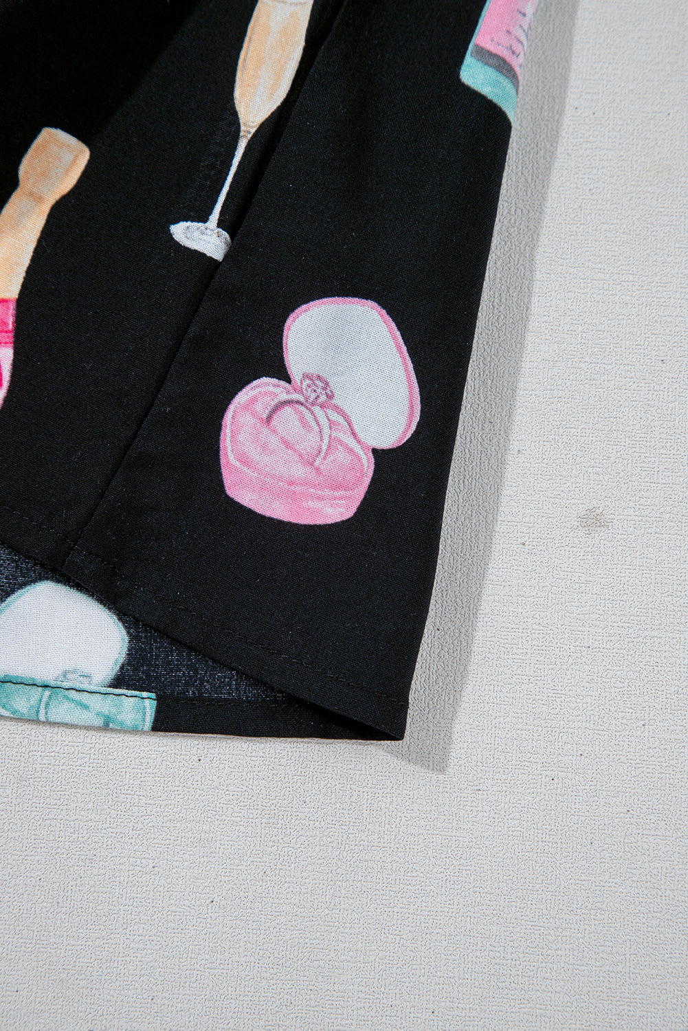 Black Christmas Wine Glass Print Bow Knot Two Piece Pajama Set Dear-Lover Dropshipping