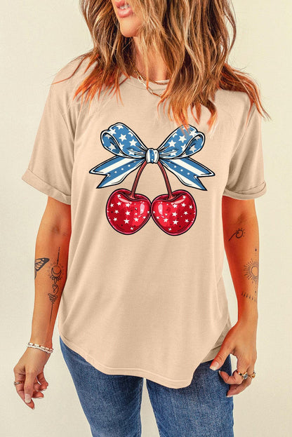 Cherry Graphic Round Neck Short Sleeve T-Shirt.