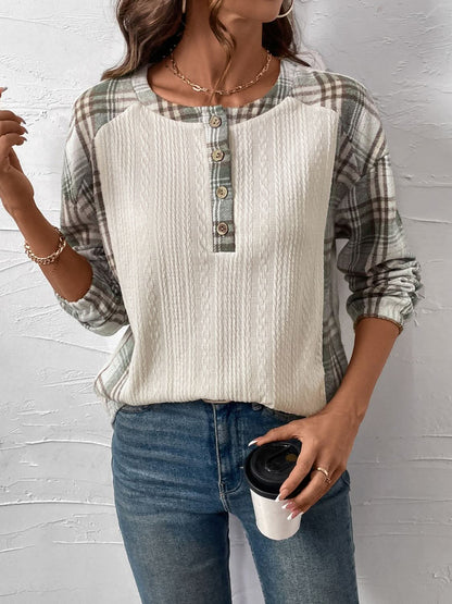 Plaid long sleeve button-up tee