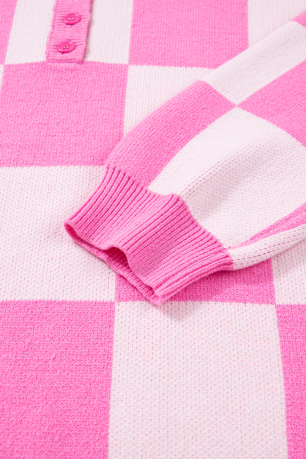 Pink Plus Size Checkered Collared Half Button Sweater Dear-Lover Dropshipping