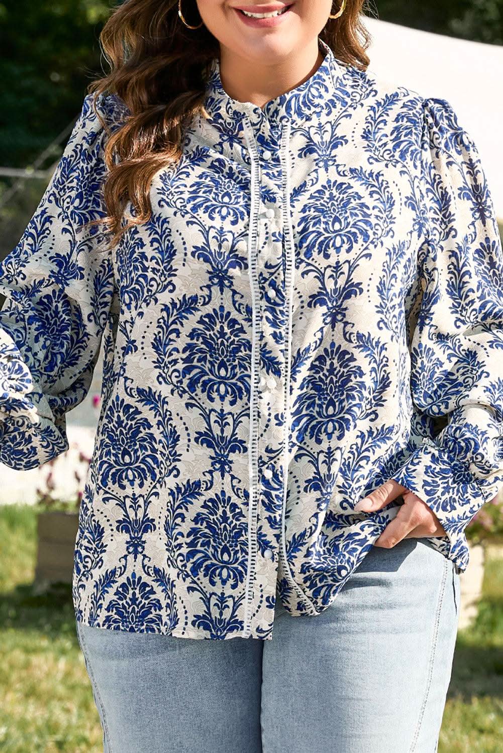 Sky blue tribal print plus shirt - Love Salve 