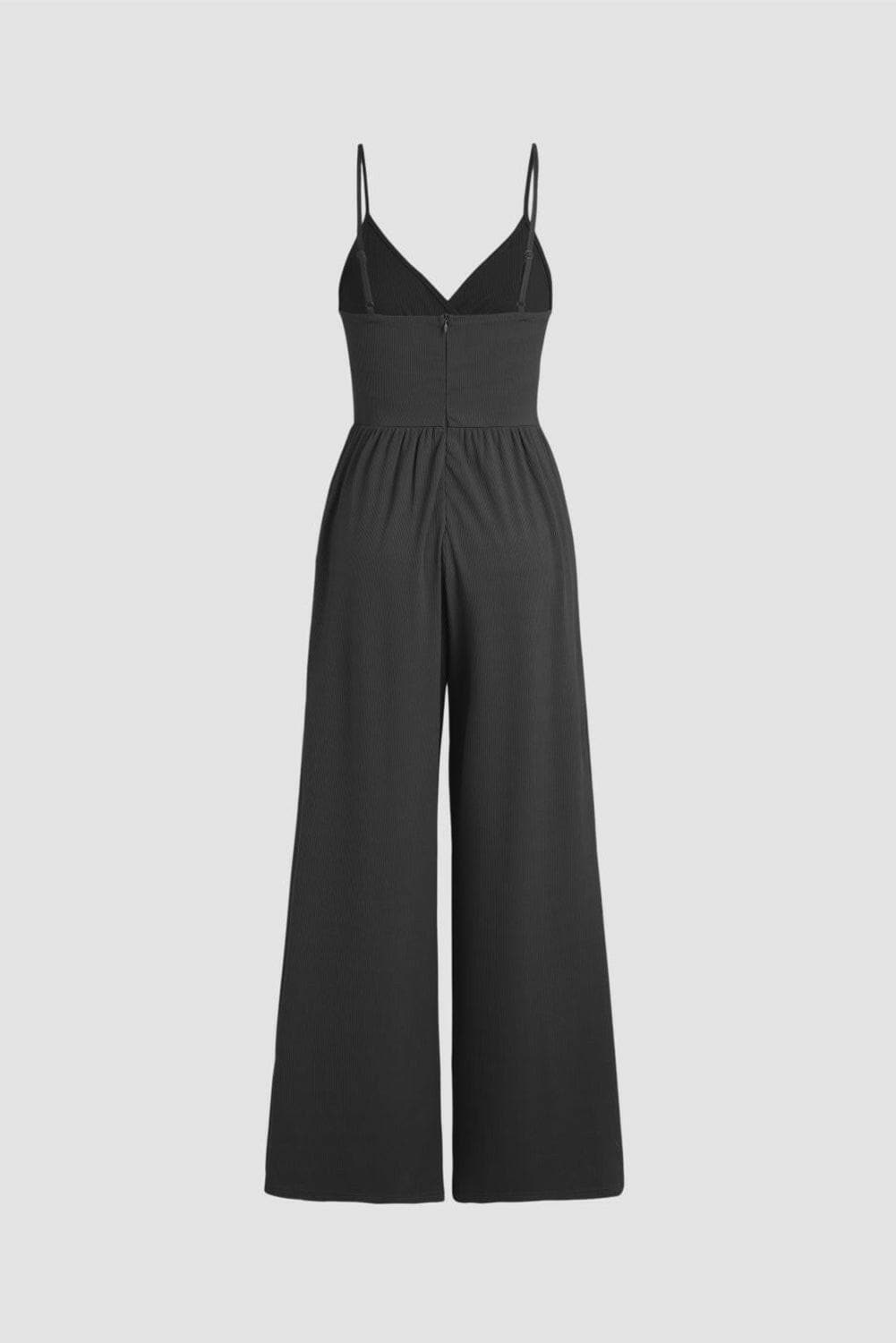 Surplice Spaghetti Strap Wide Leg Jumpsuit.