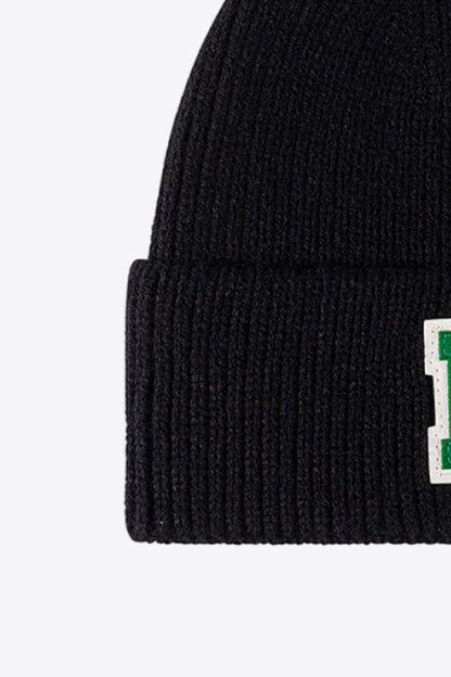 Letter Patch Cuffed Knit Beanie.