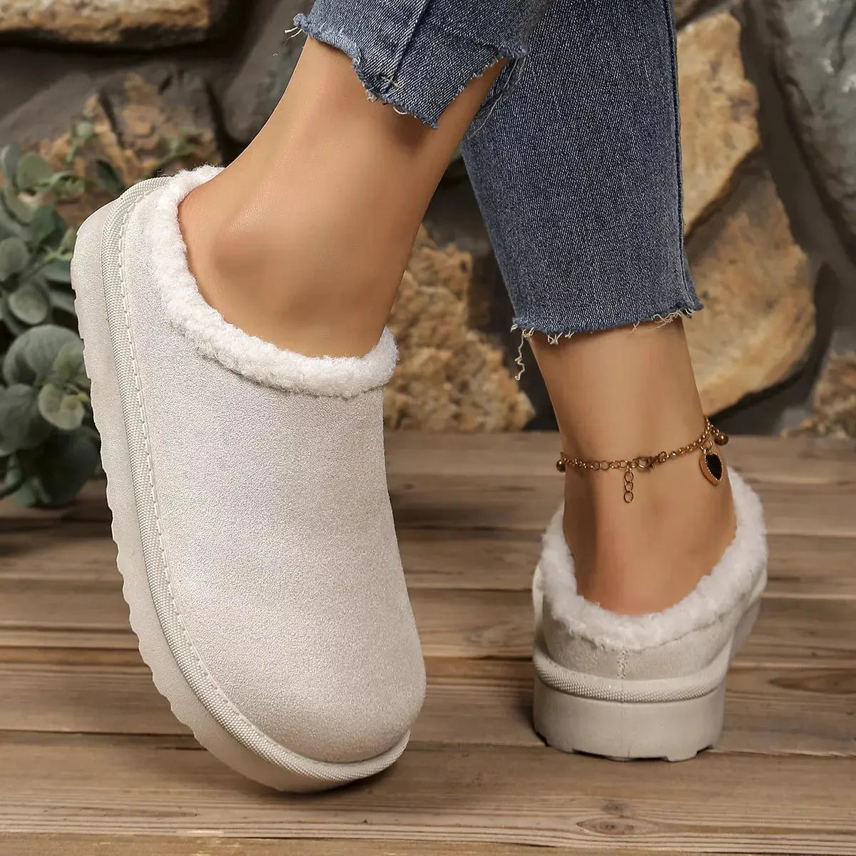 Plush Lined Round Toe Slippers Simply Love