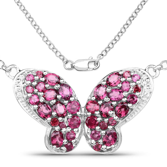 Bids.com 4.15 Carat Genuine Rhodolite and White Topaz .925 Sterling Silver Pendant, highlighting its elegant design and spark