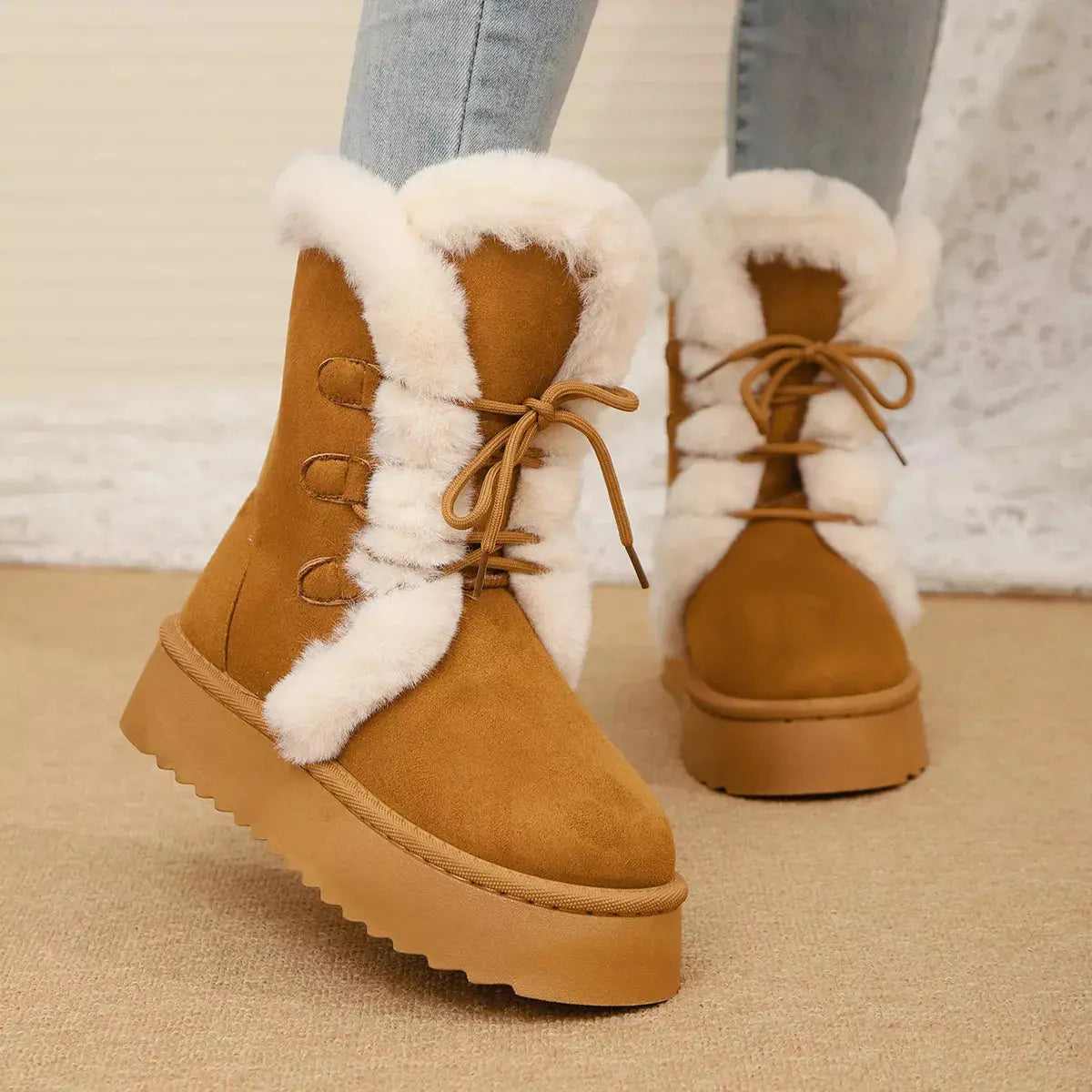 Black Suede Lace Up Winter Boots With Faux Fur Lining Simply Love