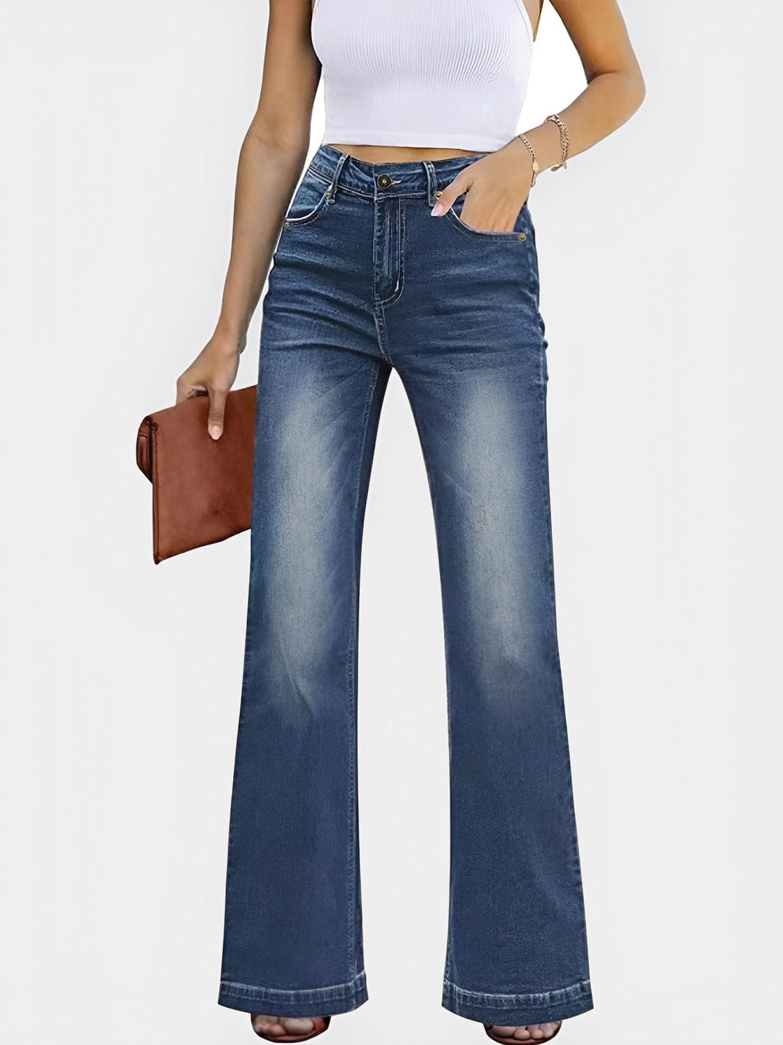 High Waist Bootcut Jeans with Pockets.